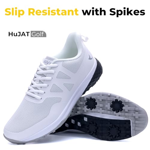 Image of Men's Spiked Golf Shoes Slip-On Waterproof Non-Slip Lightweight Outdoor Walking Shoes for Golfers Footwear US Size 7-12