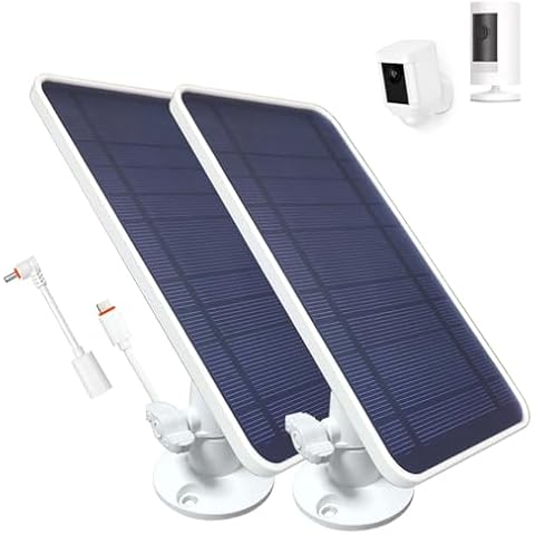 DIANMU Solar Panel Charger for Ring Spotlight Cam Battery, Ring Stick Up Cam Battery, SimpliSafe, with 13FT Weatherproof Cable and 360° Aluminium Alloy Wall Mount (2 Pack, Not for Ring Plus/Pro Cam) Cover