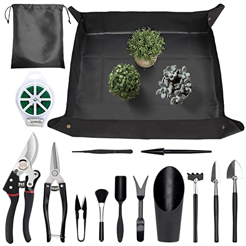 Bonsai Tools Kit, Bonsai Tree Pruning Tools Kit 15 Pcs Bonsai Starter Trimming Care Kit for Beginners Includes Pruning Shears Bonsai Scissors, Plant repotting Mat