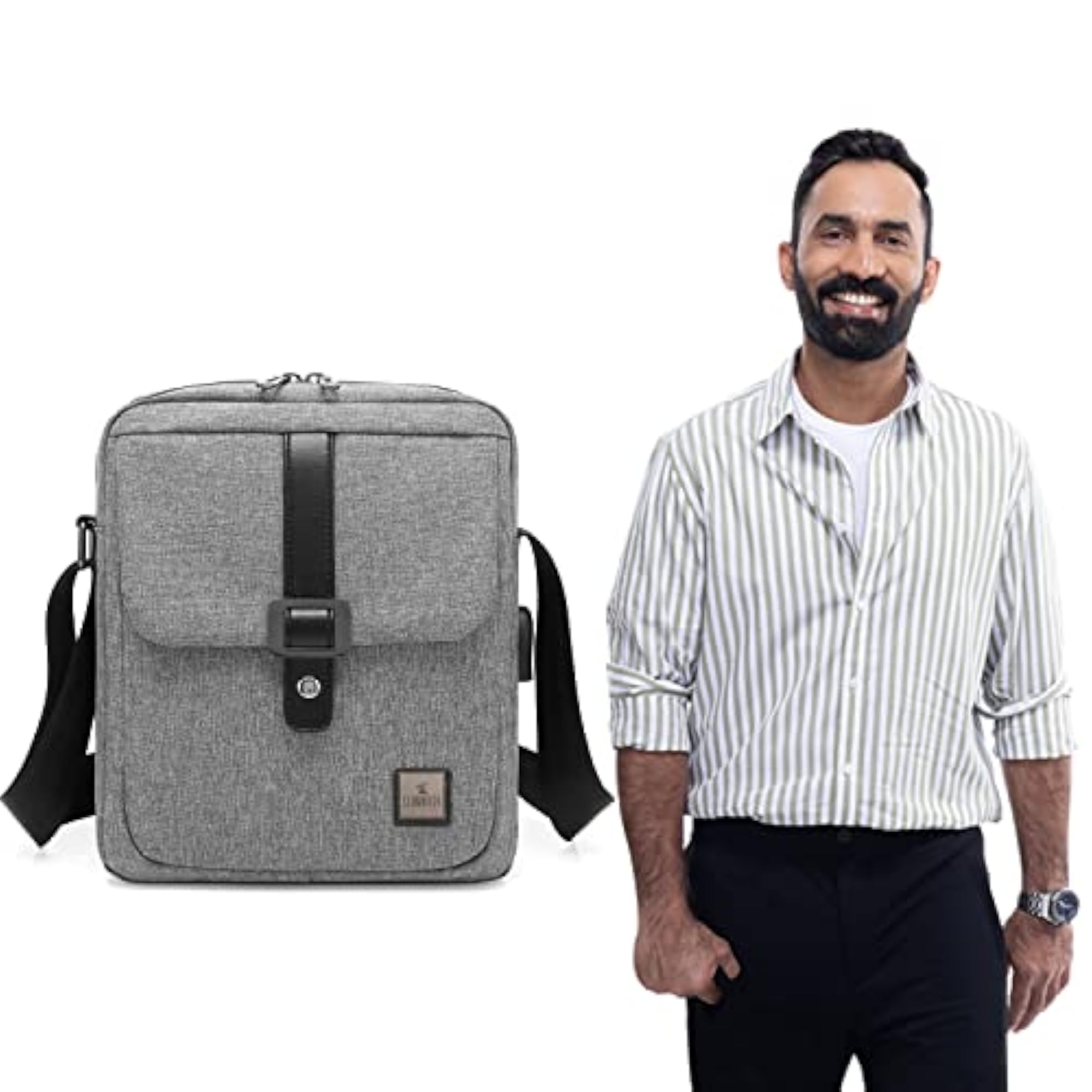 Unisex Water Resistant Tablet Sling Bag with USB