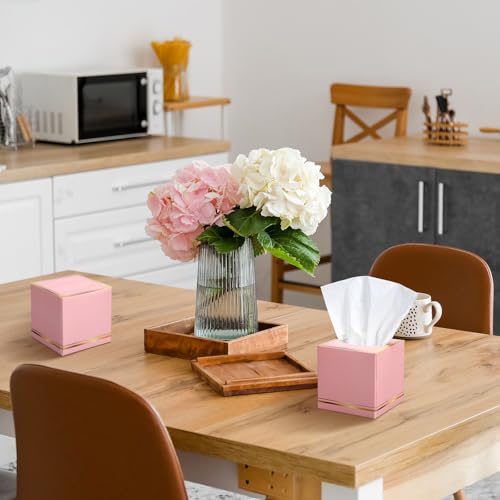 Image of Fourluoo 12 Pack Facial Tissues Cube Boxes Face Box 600 Sheets 3 ply Soft Paper Square Tissues Bulk for Car Pocket Toilet Household Bedroom Family(Pink)
