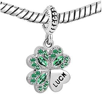 KunBead Jewelry Four Leaf Clover Good Luck Heart Crystal Dangle Pendant Charms Compatible with Pandora Bracelets Necklace for Women