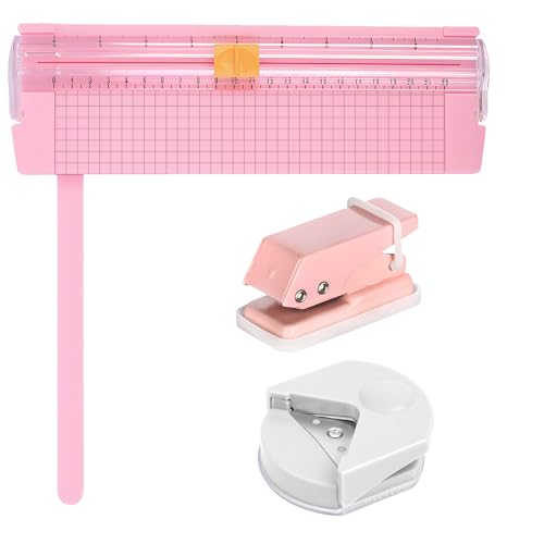 Juego de 3 herramientas de manualidades de papel, mini perforadora de un solo agujero de 6 mm, recortadora de papel A5, perforadora de esquina R4 para manualidades de oficina de estudiantes