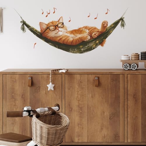 Vinilo Decorativo Gato Naranja en Hamaca para Niños miniatura 6