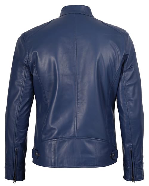 Image of Decrum Mens Leather Jacket - Cafe Racer Style Real Lambskin Leather Jacket Men