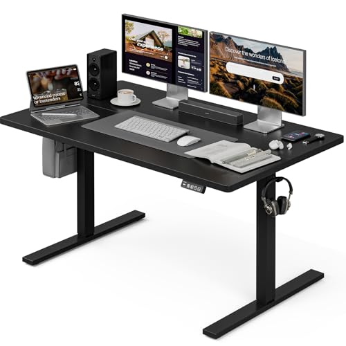 Image of Grandder 47x32 Large Electric Standing Desk, Height Adjustable Computer Desk with 2 Memory Presets, 31.5 inch Deep Desktop Sit Stand Desk Home Office Desk Workstation Table with Hooks, Black