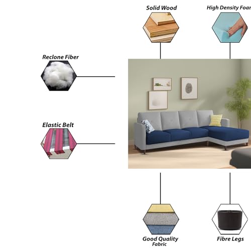 Image of Baloney RHS 6 Seater L Shape Sofa Set for Living Room (Blue Grey Fabric) Premium Fabric Sofa