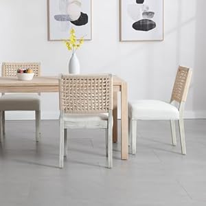 chairus upholstered Dining Chairs Set of 4, Farmhouse Dining Room Chairs Grey Kitchen Chairs with Low Woven Rope Back Wooden Side Chair for Kitchen Dinning Room Restaurant - Linen, Ivory chairus upholstered Dining Chairs Set of 4 Farmhouse Dining Room Chairs Grey Kitchen Chairs with Low Woven Rope Back Wooden Side Chair for Kitchen Dinning Room Restaurant Linen Ivory