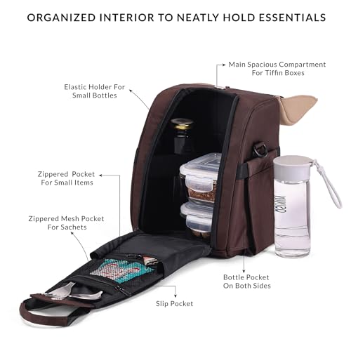 Image of Carriall Nova Meal Bag - Brown Lunch Bag /Tiffin Bag for Daily Use, Office, College, School, Travel & Picnic | Easy to Clean & Easy to Carry | 6.7 L Storage Capacity | For Men, Women, Boys & Girls