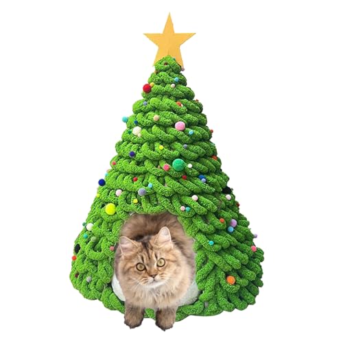 Haustier Weihnachtsbaum Katzenbetten Haus Selbstgemachtes Materialset - Weihnachtsbaumkatze Höhlenbett, Katzen Hausmaterial - Tragbares Grüne Haustierzelt, Weihnachtsdekoration Haustiere Haus