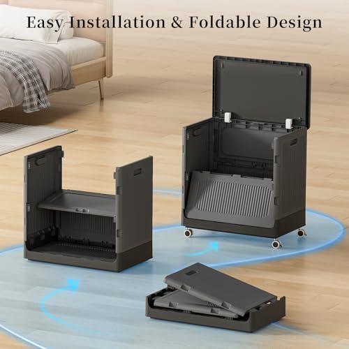 Image of HAIXIN HOME 130L Rolling Laundry Hamper with Lid, Large Plastic Laundry Basket for College Dorm, Foldable Dirty Clothes Hamper Organizer for Industry, Bedroom, Living Room, Bathroom - Black 2 Pack