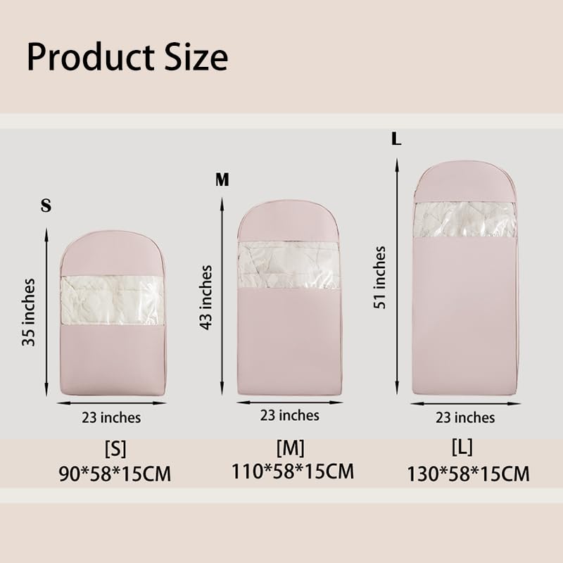 Space Saving Hangable Garment Bag with Self Compression Zipper - Organizer for Closet(Pink，S)2
