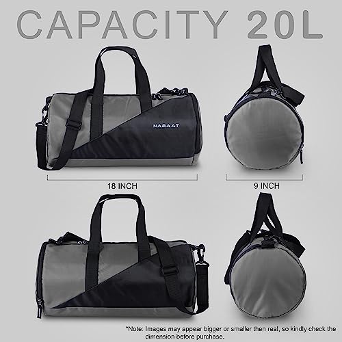 Image of NABAAT Polyester Gym Bags for Men and Women Duffle Bag /Sports Bag /Shoulder Side Bag for Travel, Water Resistant with Shoe Compartment (Grey Black, GMB-GRBK2)