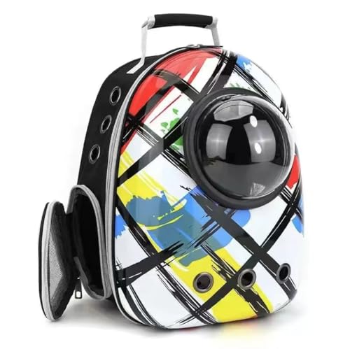 犬・猫キャリーリュック宇宙船カプセルデザイン 軽量 小型犬用 ドライブ・キャンピング・旅行・通院・災害避難適用 (レーザーモデル - 12穴)