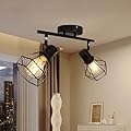HiBay 2-Light Track Lighting Kit, Rotatable Directional Ceiling Light Fixtures, Black Geometric Metal Cage Industrial Spotlight Fixtures for Kitchen, Bedroom, Hallway, E26 Base (Bulbs Not Included)