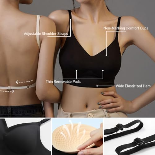 Image of PALAY Women's Low Back Seamless Bras Backless Multiway Convertible Adjustable Strap Halter Lifting Bra Spaghetti Strap Wire-Free with Padded Removeable(Not Include Straps)
