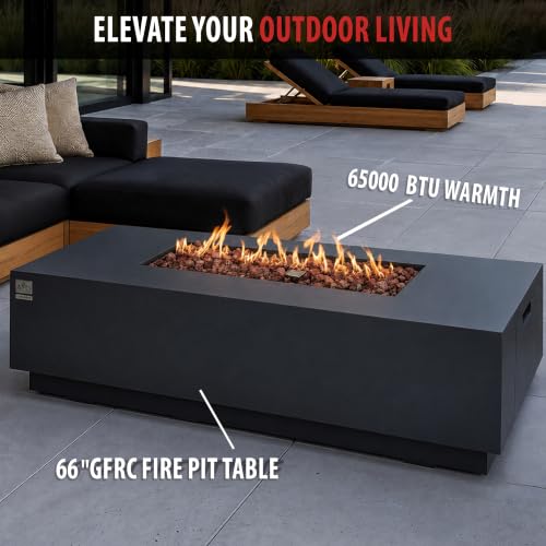 Image of AMS 66 inch Rectangular Concrete Propane Gas Fire Pit Table only (Dark Gray)