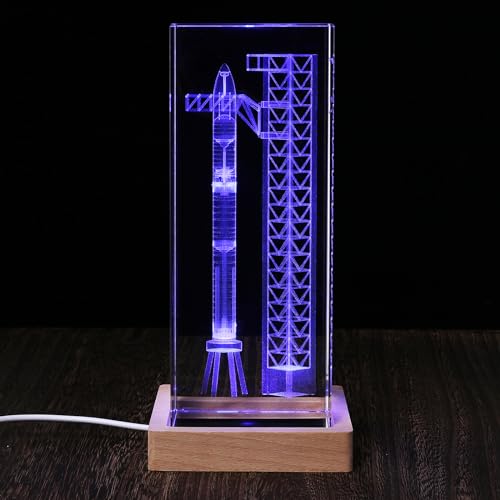 ?Collector's Gifts? SpaceX Starship Crystal Lamp, 3D Laser-Etched Rocket Night Light, Ultimate Gift for Space Enthusiasts, Sci-Fi Fans & Mars Dreamers (Regular)