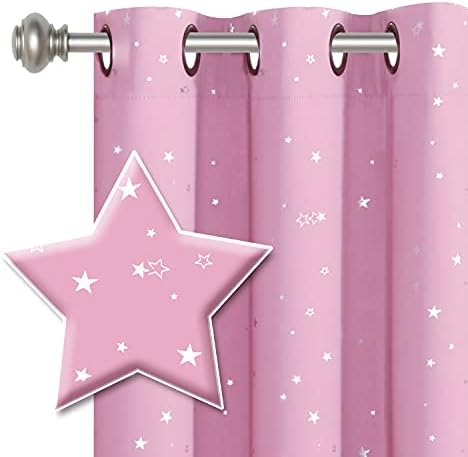 H.VERSAILTEX Blackout Star Curtains for Kids Room Boys Girls Twinkle Silver Stars Thermal Insulated Cute Thick Soft Curtain Drapes, Grommet Top, 1 Panel, 40" W x 63" L, Pink
