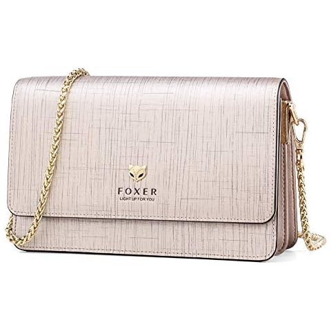 FOXER Women Leather Crossbody Bag Small Crossbody Purse Clutch Purse, Gold, 1 Cover