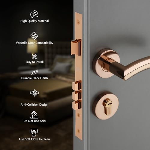 Image of LAPO Mortise Lock Set for Main Door | 50x85mm Lock Body | 70mm Cylinder | Fits 30-50mm Door Range | 3 Brass Keys | Rose Gold Finish | Reversible Fit | Easy Mount Setup | 3 Years Warranty | CMH-5T