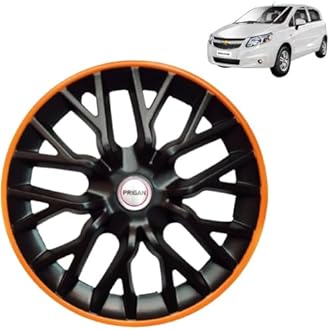 PRIGAN Wheel Cover for Chevrolet SAIL U-VA 14 Inch Black Orange Wheel Cap (Available in 12,13,14 Inch) (Set of 4 Pcs) (Press Fitting) Model- Power GT Orange-14