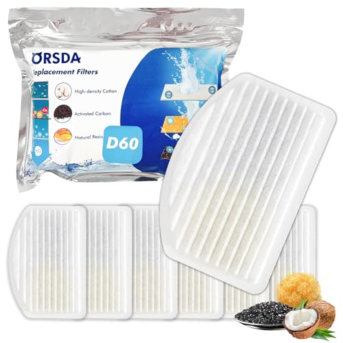 ORSDA Cat Water Fountain Filters 6 Pack Replacement Carbon Resin Filters ONLY for D60 100oz/3L Automatic Pet Fountain Cat Water Fountain Dog Dispenser