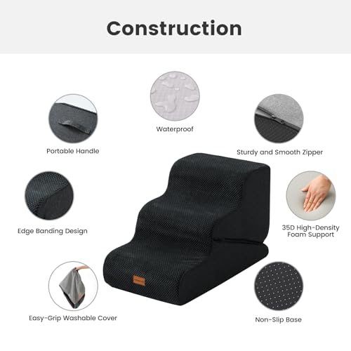 Image of Gardner Pet Dog Stairs for Small Dogs 16.5 inch H, 2 in 1 Transformable 3-Step Pet Stairs and Dog Ramp for Couch (13-20 in), Black Adjustable Pet Steps with Non-Slip Waterproof Cover and CertiPUR-US Foam