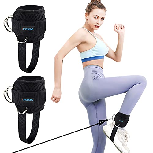 Brebebe 1 Pair Fitness Ankle Strap for Cable Machine, Adjustable Women Men Ankle Strap Kickbacks with Fixed Rope, Foot Legs Muscle Strength Exercises, Gym Hips Workouts Thighs Power Trainer (Black)