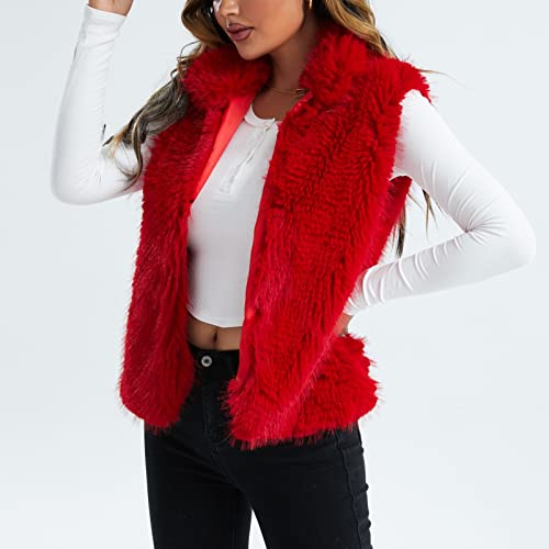 Huankd Women's Sherpa Jacket, Girls Fur Vest Cape Sweaters For Women Teddy Coats Cropped Women's Autumn And Winter Plush Sleeveless Warm Cardigan Coat Vest Furry Zip Suede Pink Cardigan (3Xl, Red) #TOP3