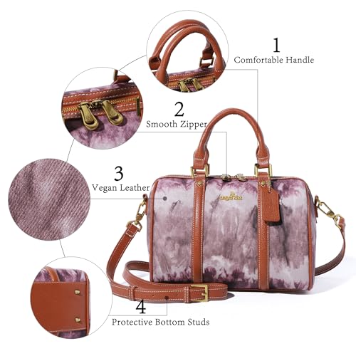 Image of Angel Kiss Women Satchel Purses and Handbags Vegan Leather Boston Barrel Bag Top Handle Shoulder Purse with Crossbody Strap | Vegan Leather