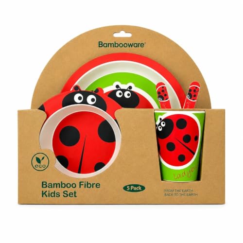 Image of Kids /Baby Feeding /Dinner Set of 5 |Kids Crockery Set Tableware |Baby Utensils and Dishes Set | Eco-Friendly |Organic & Natural (Lucky Ladybug)