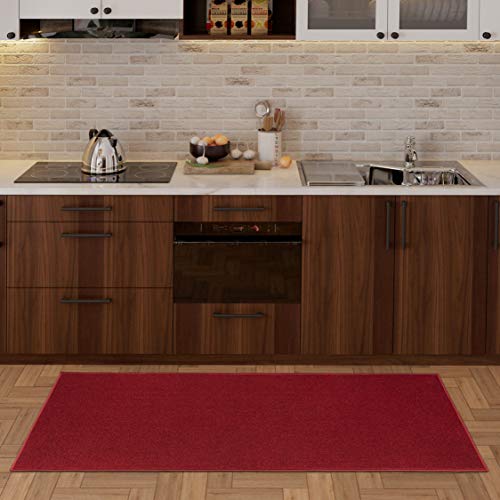 Machine Washable Modern Solid Design Non-Slip Rubberback 2X6 Traditional Runner Rug For Hallway, Kitchen, Bedroom, Living Room, 2'2" X 6', Red #TOP5