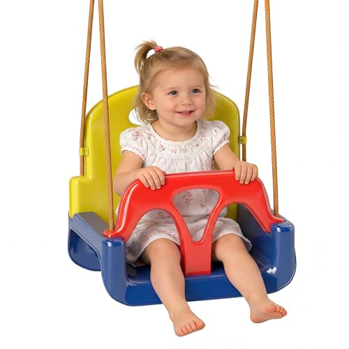 Outsunny Columpio Infantil 3 en 1, Columpio para Niños, Cuerda Ajustable, con Respaldo Desmontable, Barra en T, Cinturón de Seguridad, para Interior, Exterior, Solo Asiento, Azul Oscuro