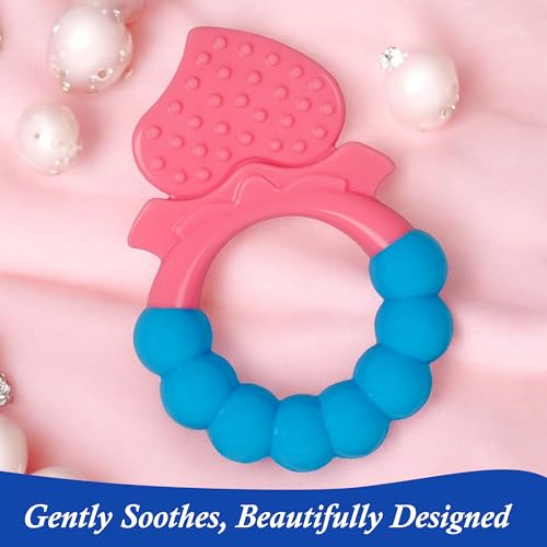 Image of MamaLaps Soft Silicone Baby Teether, Silicone BPA Free Teethers for Newborn Infant, Teething Toy for Babies with Textured Surface for Soothing Gums (Pack of 1, Ribb Heart-Pink)