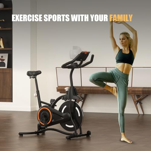 Image of HOELLL Exercise Bike Stationary Bikes for Home Compact Indoor Cycling Bike | with Tablet Mount, with Exclusive Heart Rate Sensor and APP Sync, with Continuously Variable Resistance, Black&White&Red