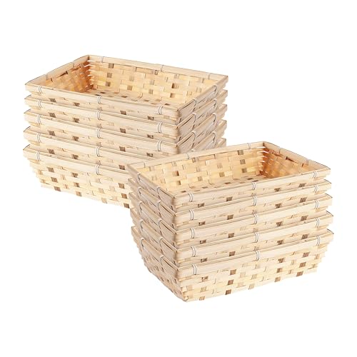 Package of 10-10'' Rectangle Bamboo Natural Color Wicker Bread Basket Retail Shop Display Christmas Hamper (Size: Width 26 cm Depth 16 cm Height 8.5 cm)