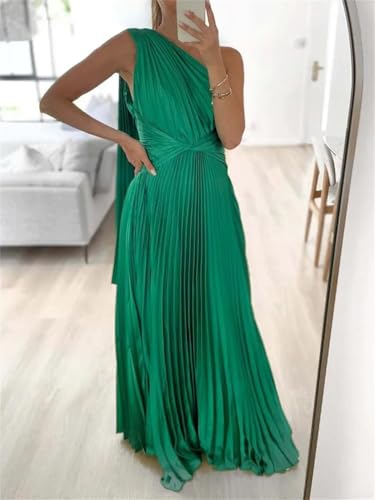 Stylefun Women's Satin A Line Bridesmaid Dresses with Pleated Long One Shoulder Formal Cocktail Party Dress CYM3834