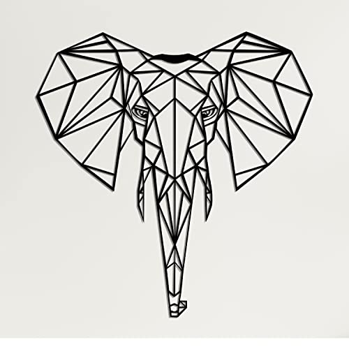 Embrace Eclectic Style With This Matt Black Geometric Elephant Head Metal Wall Art