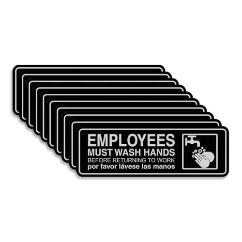 Standard Employees Must Wash Hands Door/Wall Sign - Black/Silver - Medium (10 Pack)
