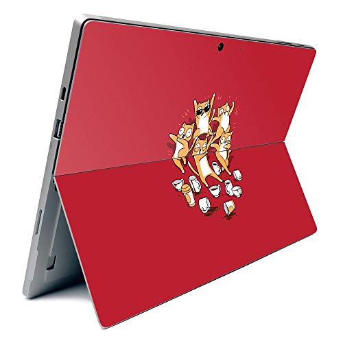 Image of MightySkins Carbon Fiber Skin for Microsoft Surface Pro 7 - Cat Coffee Party | Textured Carbon Fiber Finish | Easy to Apply, Remove, and Change Styles | Made in The USA
