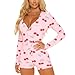 TOISHOLI Women V Neck Shorts Jumpsuit Butt Flap Bodycon Romper Overall Sleepwear Printed Pajama Long Sleeve Bodysuit(Print Pink, L)