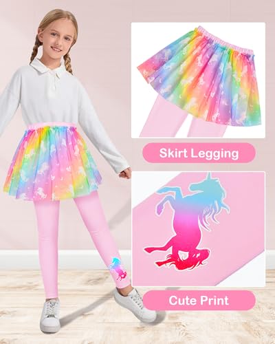 Girls Leggings with Skirt Kids Footless Leggings Pants with Lace Ruffle Tutu Skirt for Toddler Little Girls 4-7T3