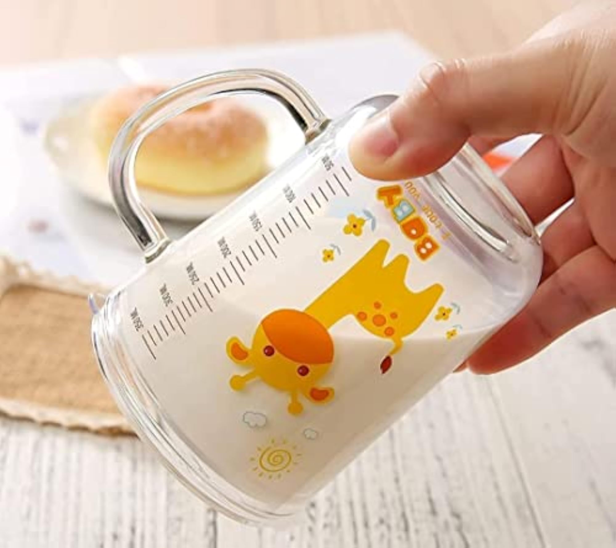 Cartoon Print Creative Milk Glass Sipper Cup with Handle