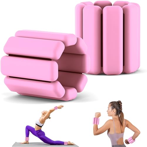 H HOME-MART 2 Pack 2lbs Wrist Ankle Weights (1Lb Each) Adjustable Wearable Weighted Bracelet for Men Women Increase Training Intensity Weights for Exercise,Jogging,Yoga,Gym,Strength Training (Pink)