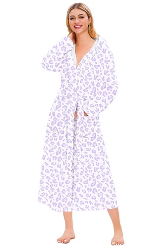 Image of Umeyda Girls & Women Fleece Hooded Robes, Soft Fuzzy Bathrobe Warm Plush Fluffy Bath Robe for Kids Womens