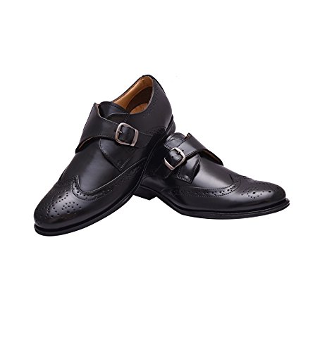 Image of HiREL'S Men Black Brogue Monk Shoes