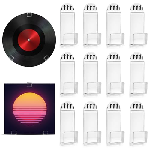 RUGBOL 12 piezas de soporte de pared de vinilo, estantes acrílicos, estantes de exhibición de discos de vinilo, pared de discos para colección de discos, revistas, decoración del hogar y la oficina