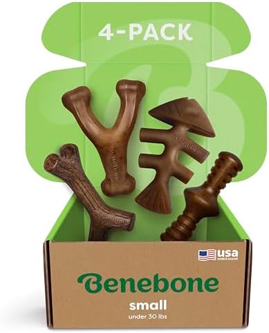 Benebone S 4er-Pack Hundespielzeug für aggressive Kauer – bis 30 lbs | Langlebig, Multipack, Für starke Kauer, Gefertigt in den USA, Hundeknochen, Langlebig, Eine Größe für jeden H