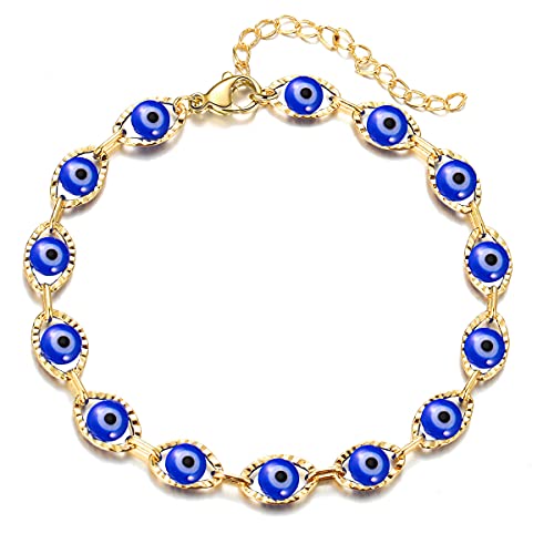 Caiyao 14K Gold Silver Rose Gold Plated Evil Eye Blue Ojo Beaded Bracelets Turkish Protection Amulet Bangle for Women Girls Lucky Safety Jewelry